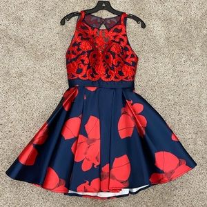 Camille La Vie Red and Navy Blue Formal Dress